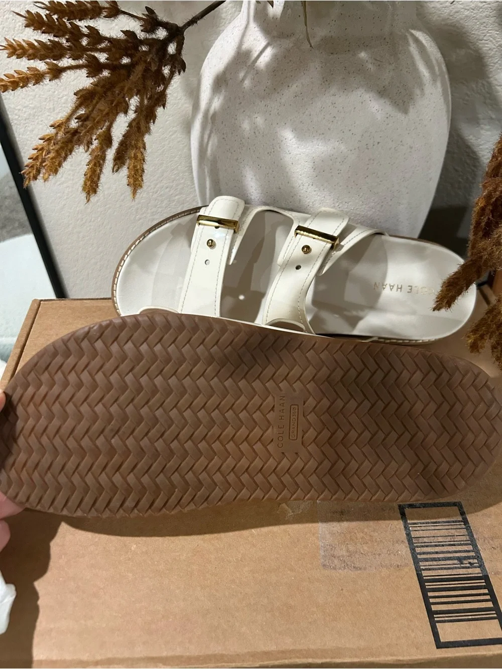 New Cole Haan Ivory Double Strap Slide Sandals - Picture 3 of 4